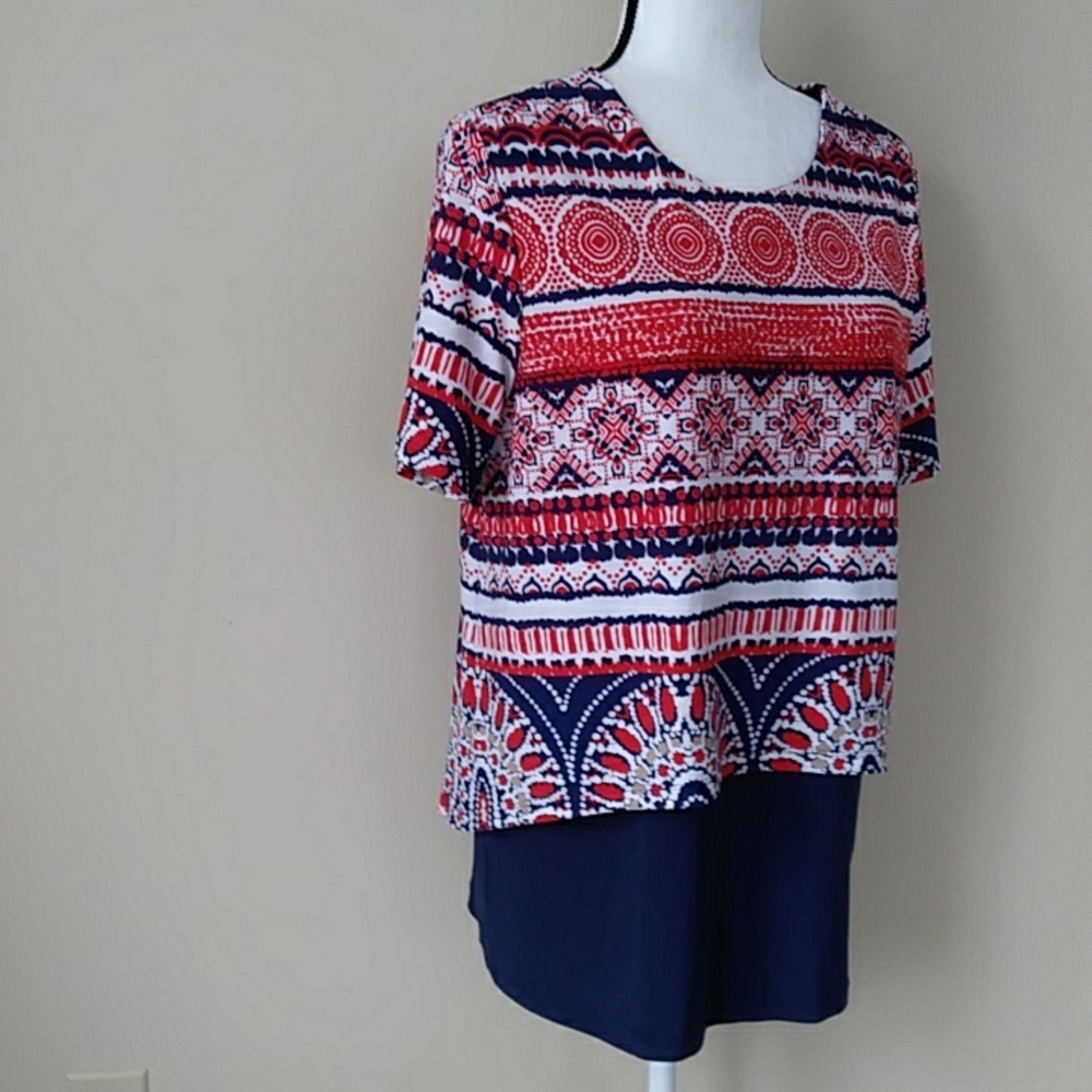 Anthony Richards Layered Tunic Top MP Red White Navy